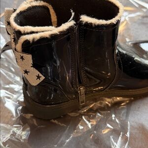 UGG Black Patent Baby Boots with Star Bow